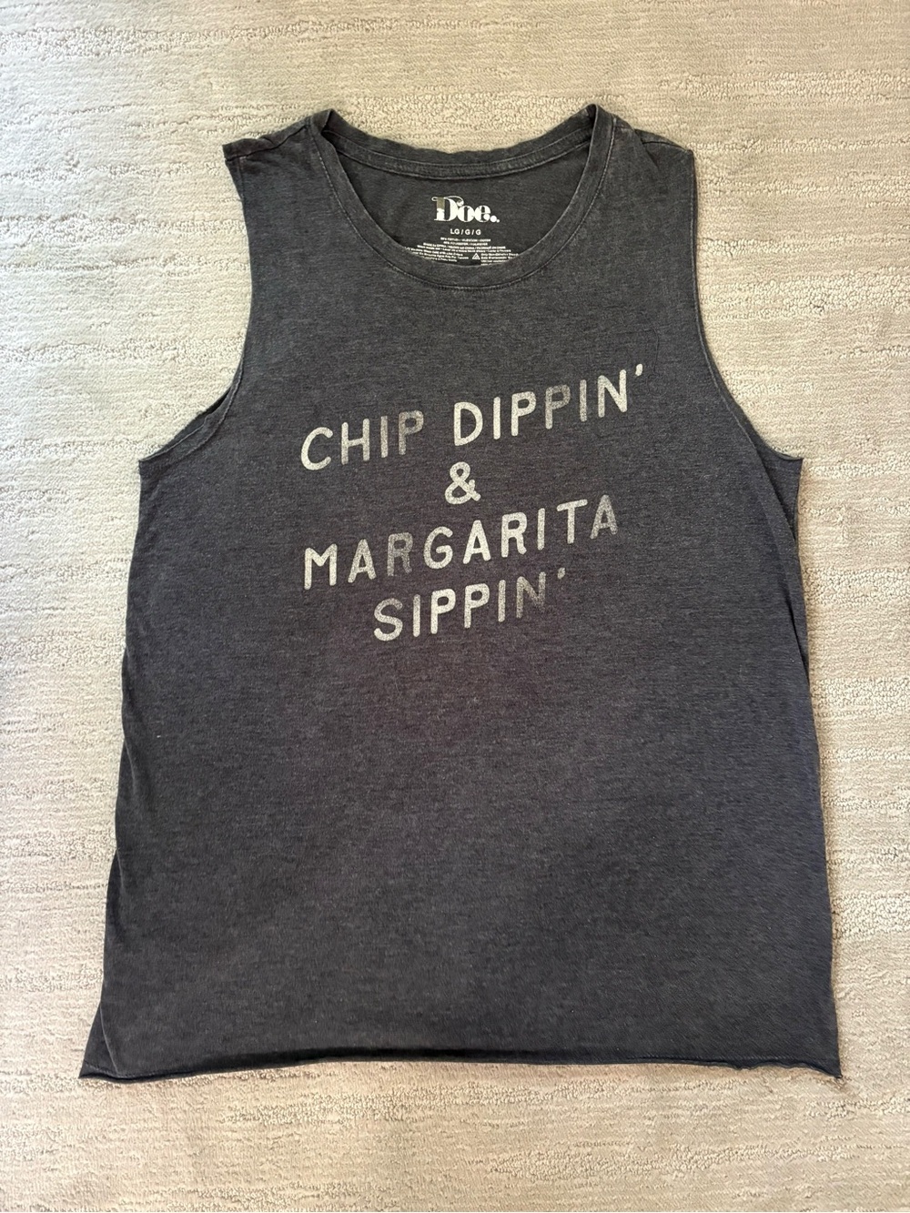 Doe "Chip Dippin & Margarita Sippin" Graphic Muscle Tank Charcoal Gray Size L